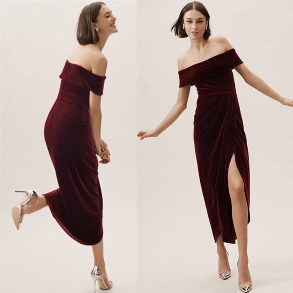 BHLDN Edison Velvet Dress - Burgundy